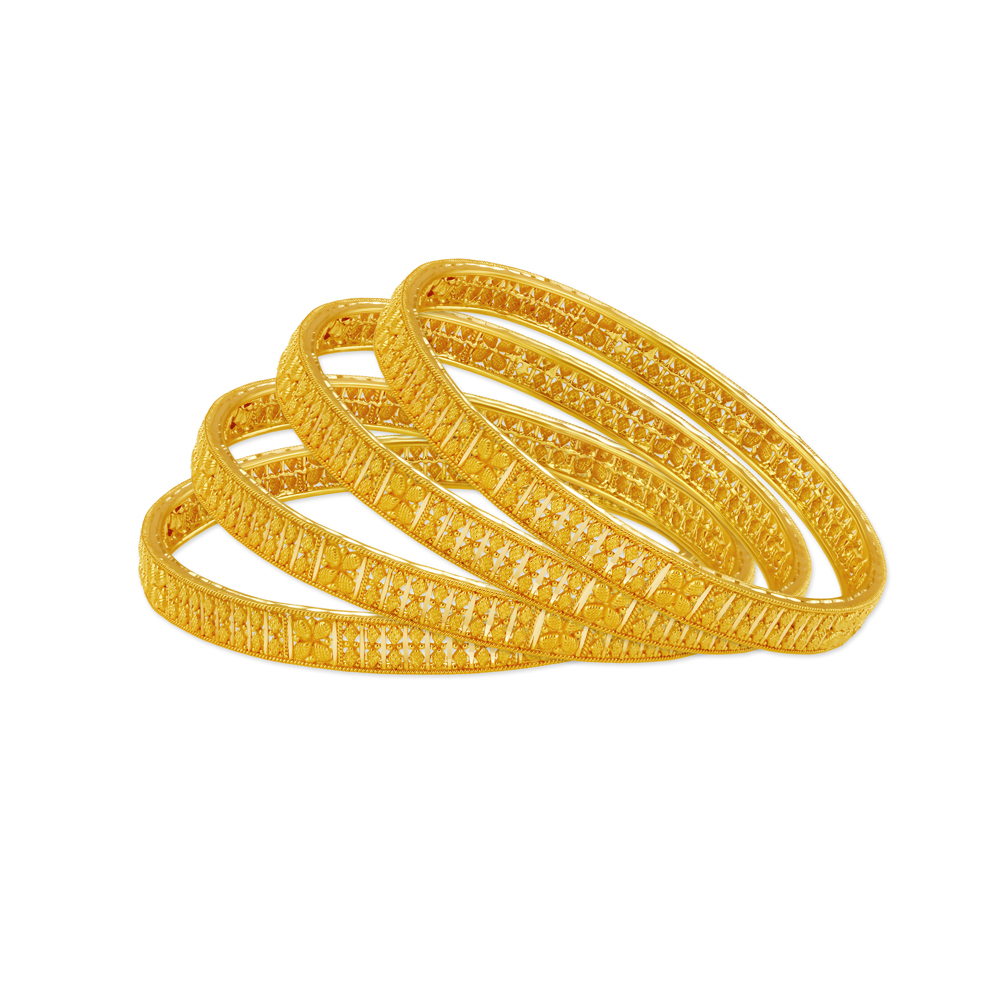 Opulent Yellow Gold Beaded Bangles