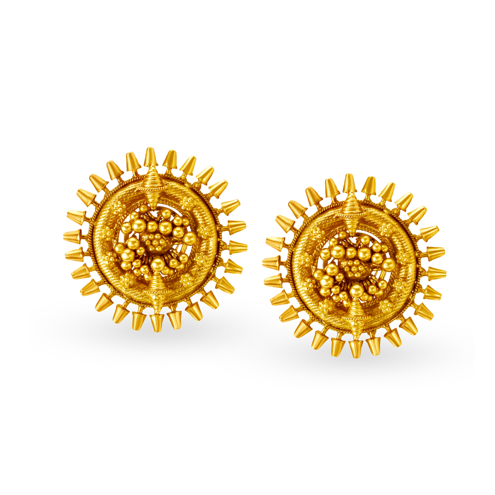 

Large Sun Shape Gold Stud Earrings
