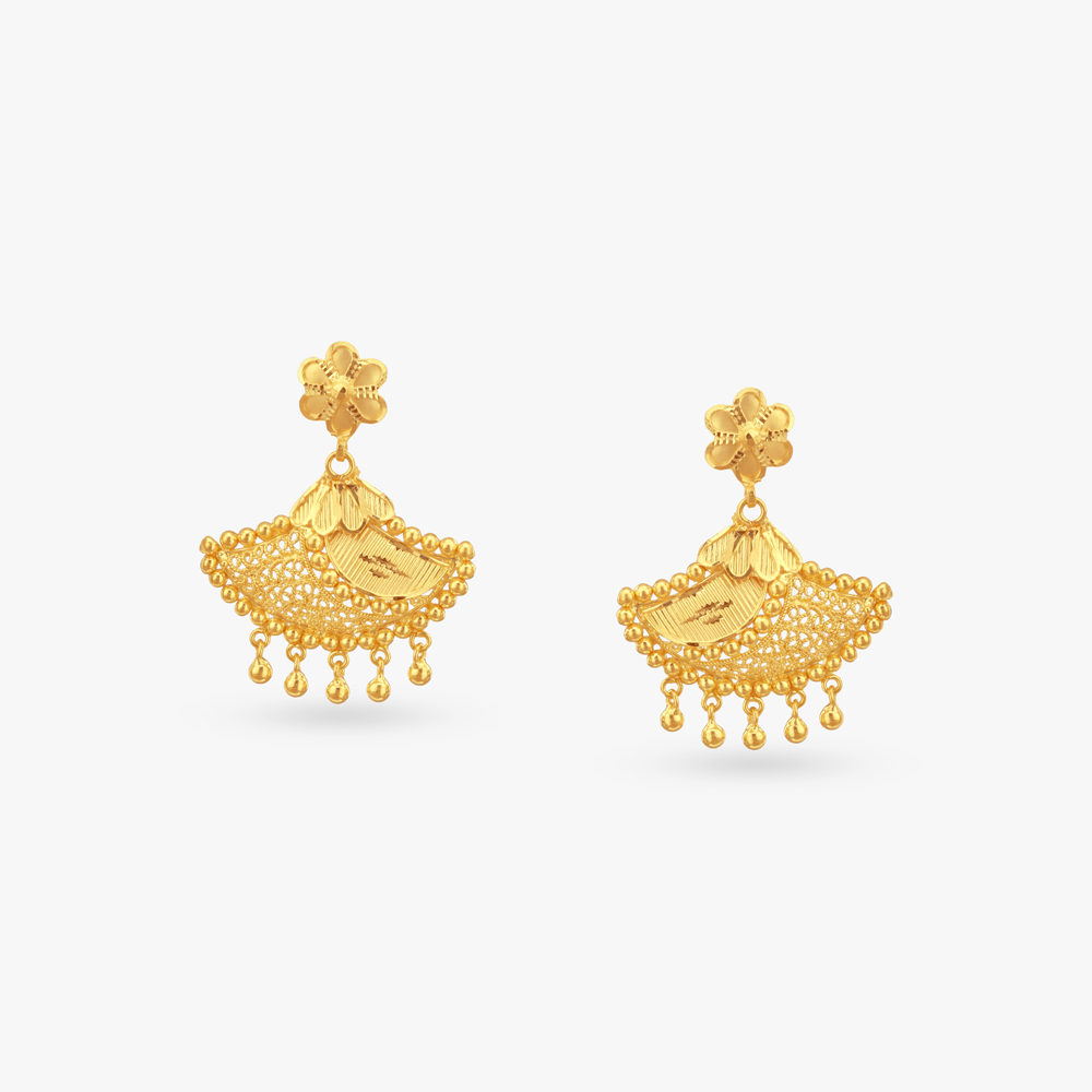 Scalloped Floral Gold Drop Earrings