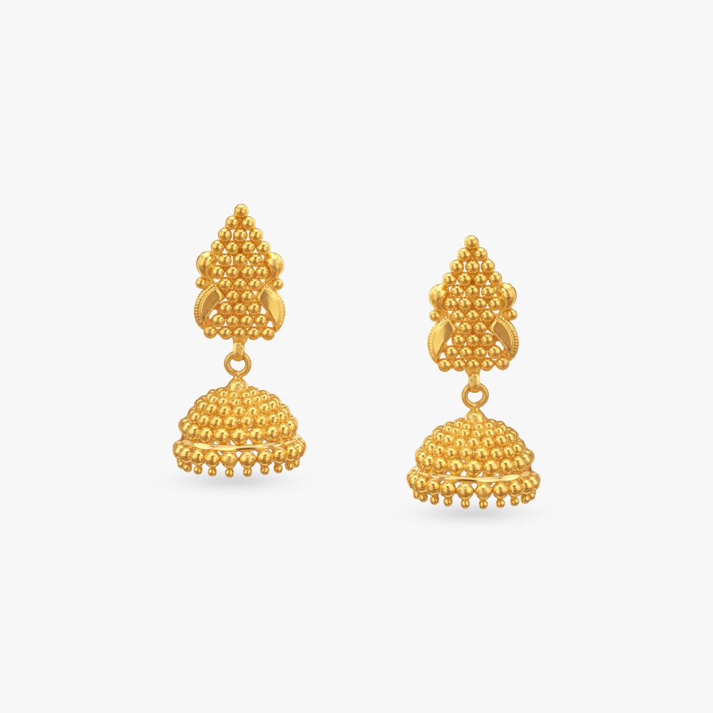 Splendour Beaded Gold Jhumka Earrings