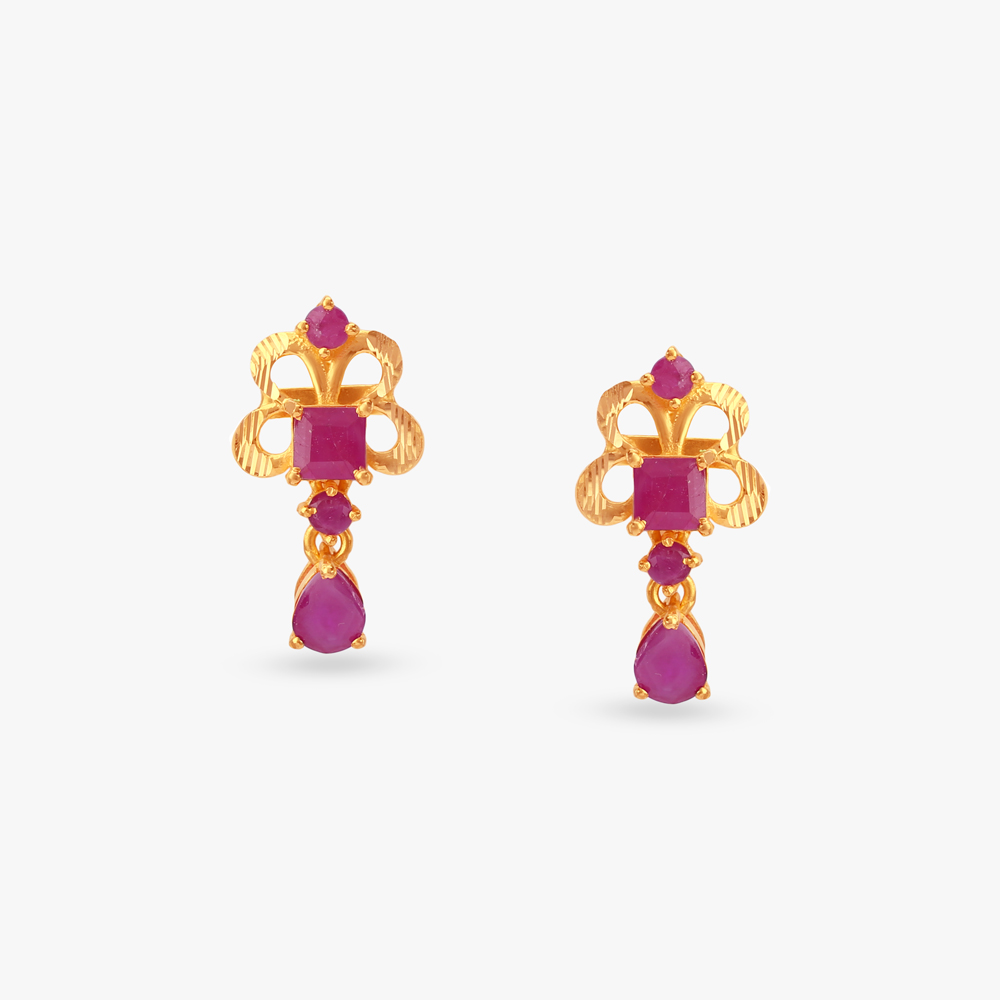 Graceful Bow Ruby Drop Earrings