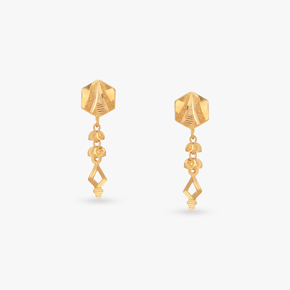 Hexagon Tassel Gold Drop Earrings