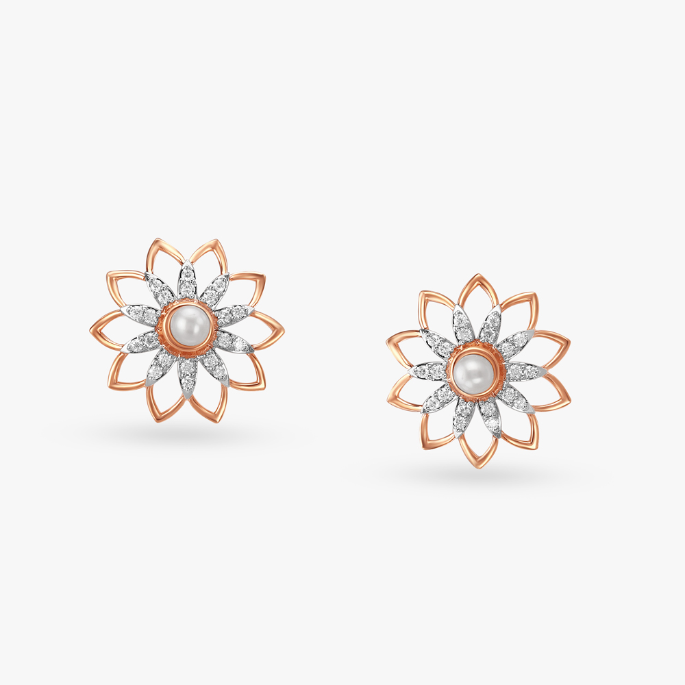 Lotus Blossom Diamond Stud Earrings