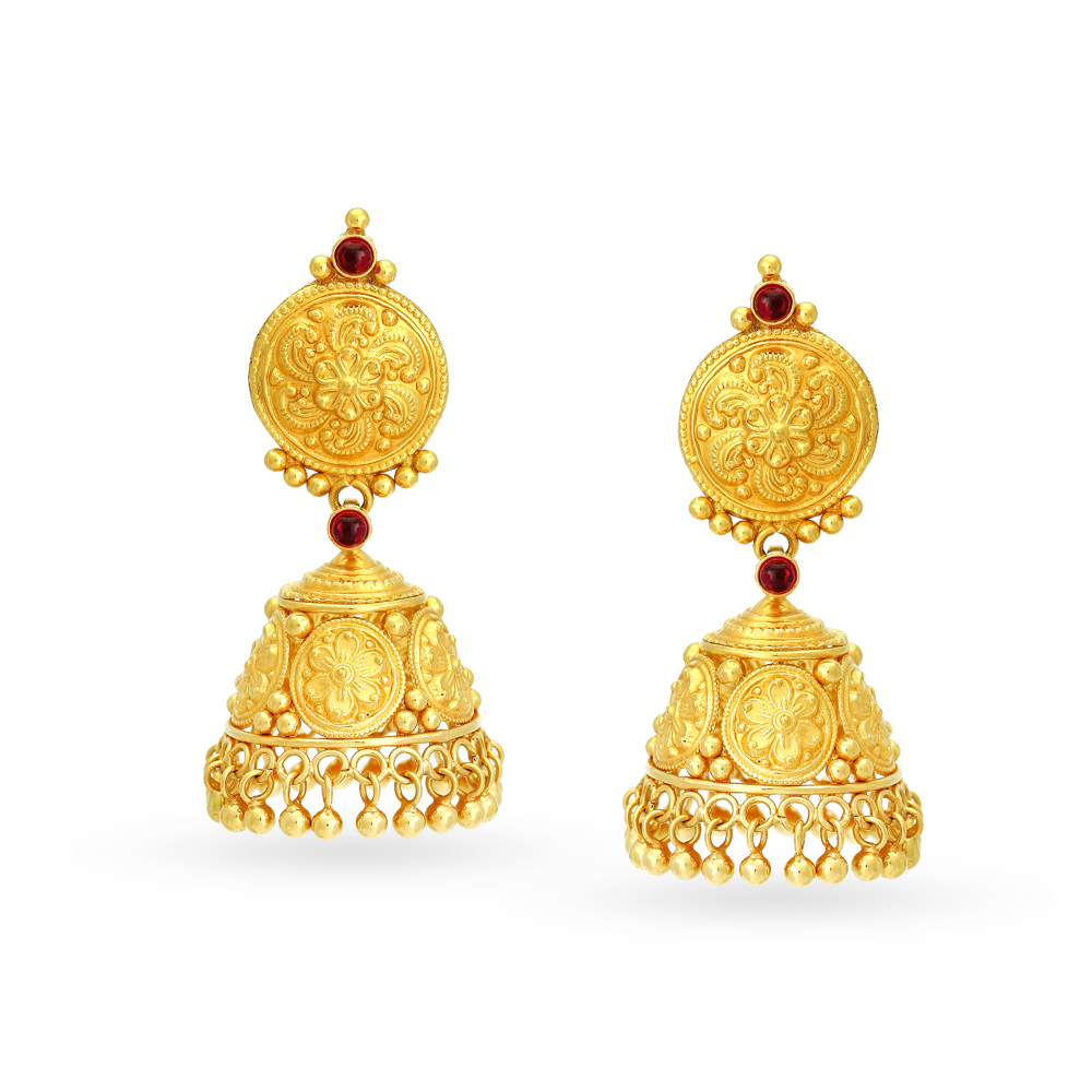 Traditional 22 Karat Yellow Gold Beaded Jhumkas