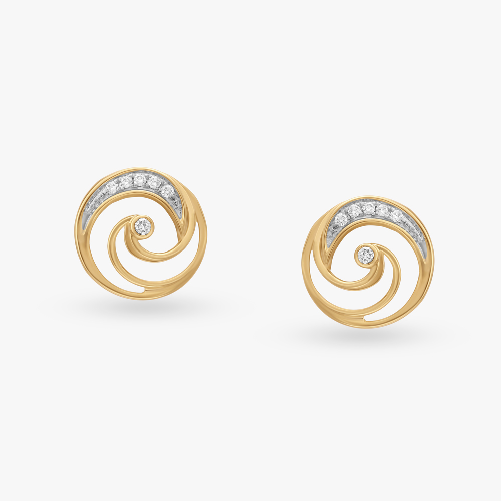 Golden Swirl Diamond Stud Earrings