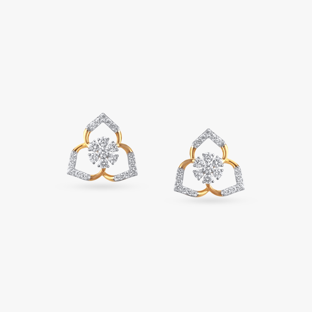 Triple Petal Diamond Stud Earrings