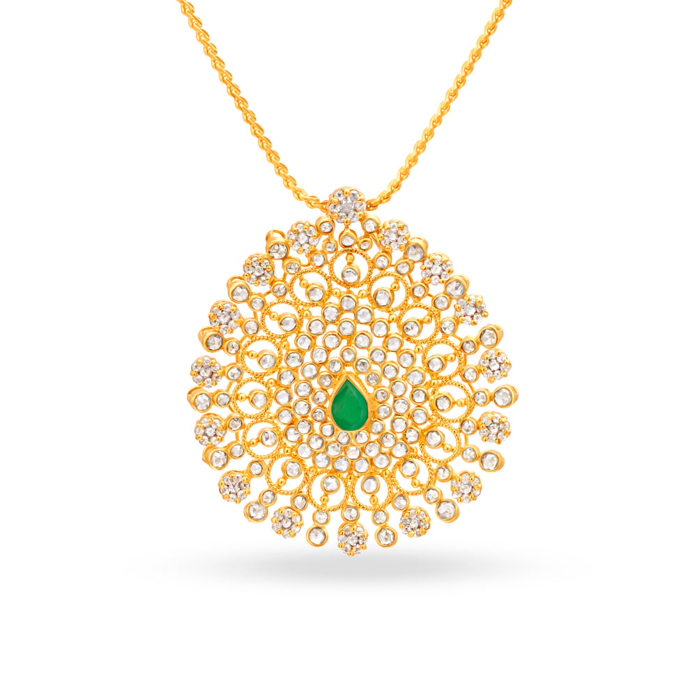 Palatial Pendant with Un-cut Diamonds and Emerald