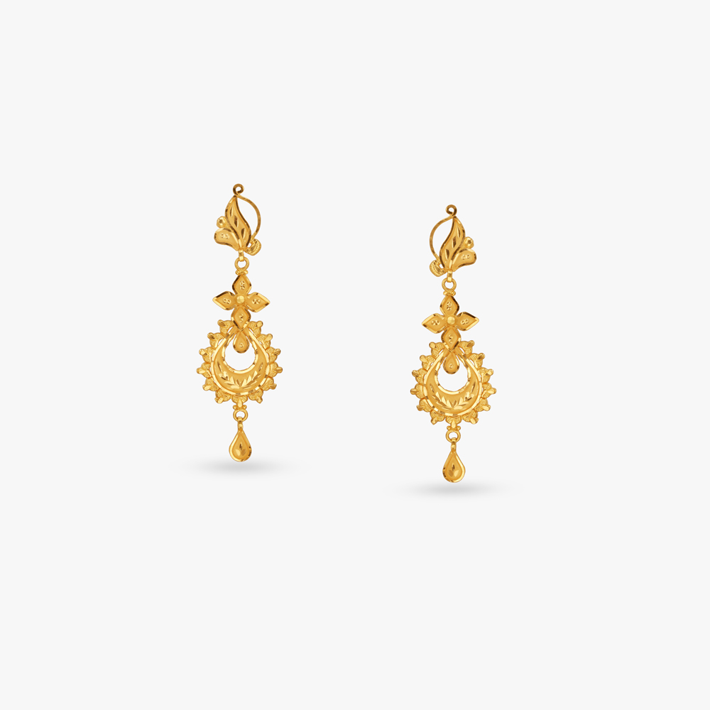 Sunburst Frame Gold Drop Earrings