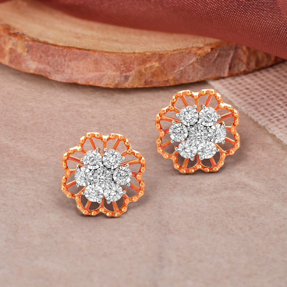 Ethereal 18 Karat Rose Gold And Diamond Floral Studs