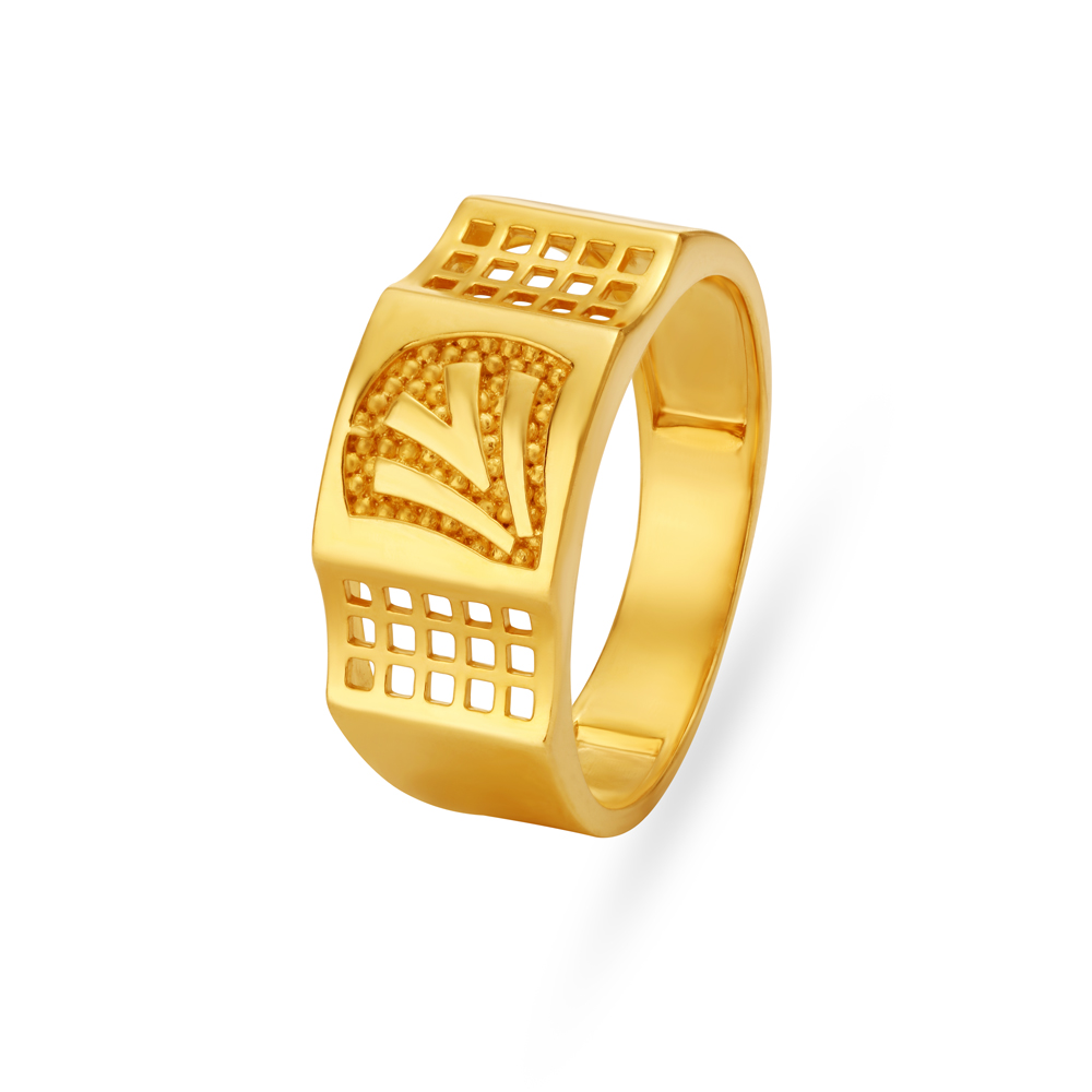 Mesh Style Rugged Pattern Gold Finger Ring For Men