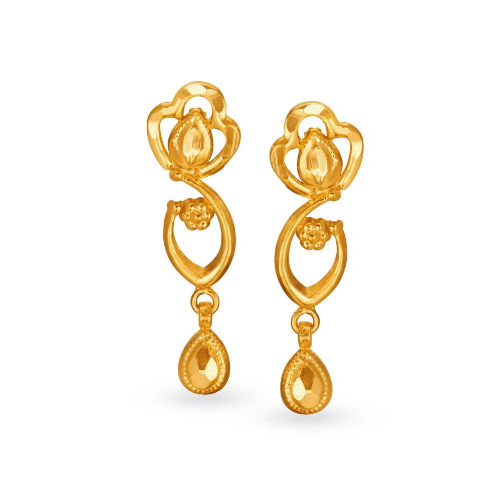 

Hypnotic Floral Abstract Gold Drop Earrings