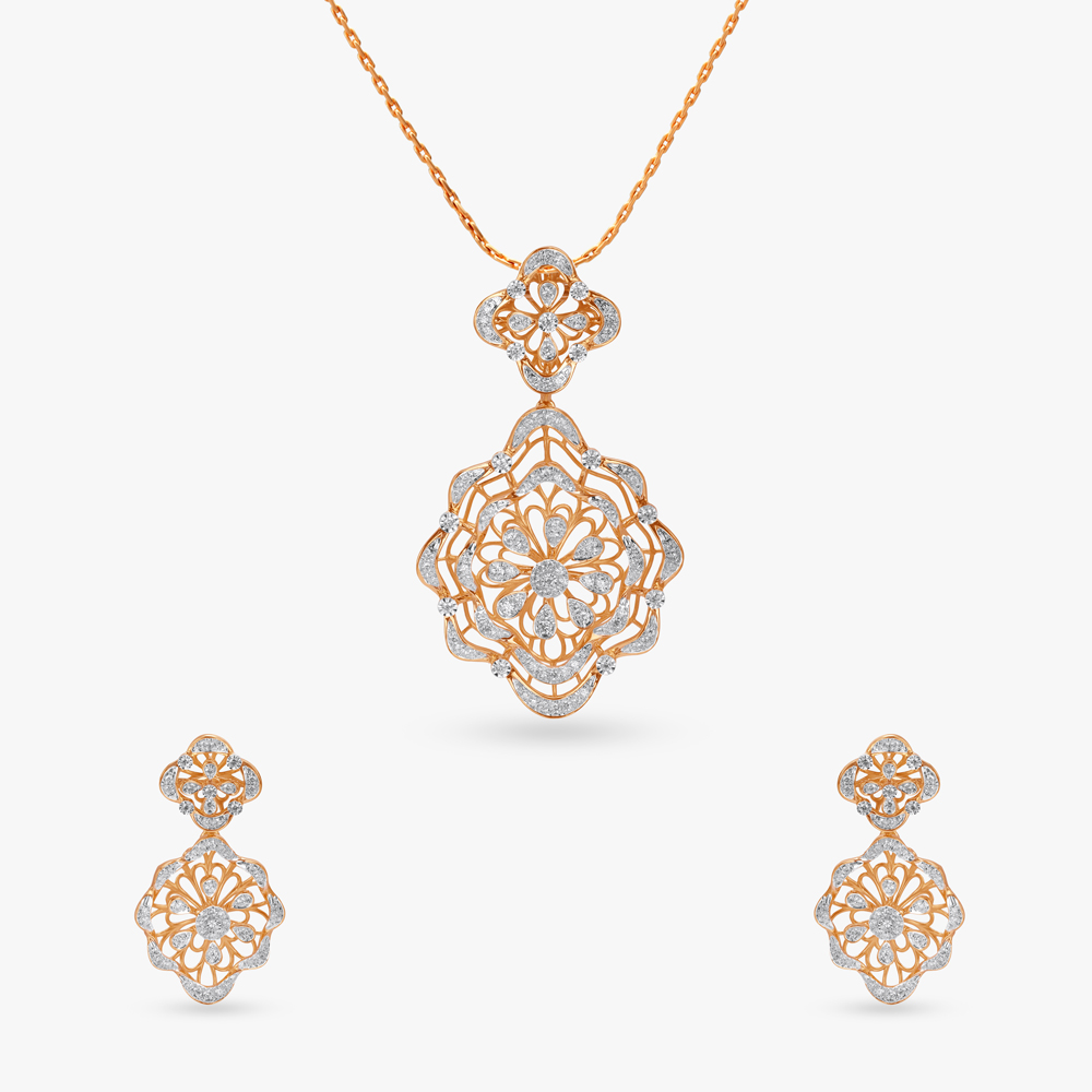 Poetic Grace Diamond Pendant and Earrings Set