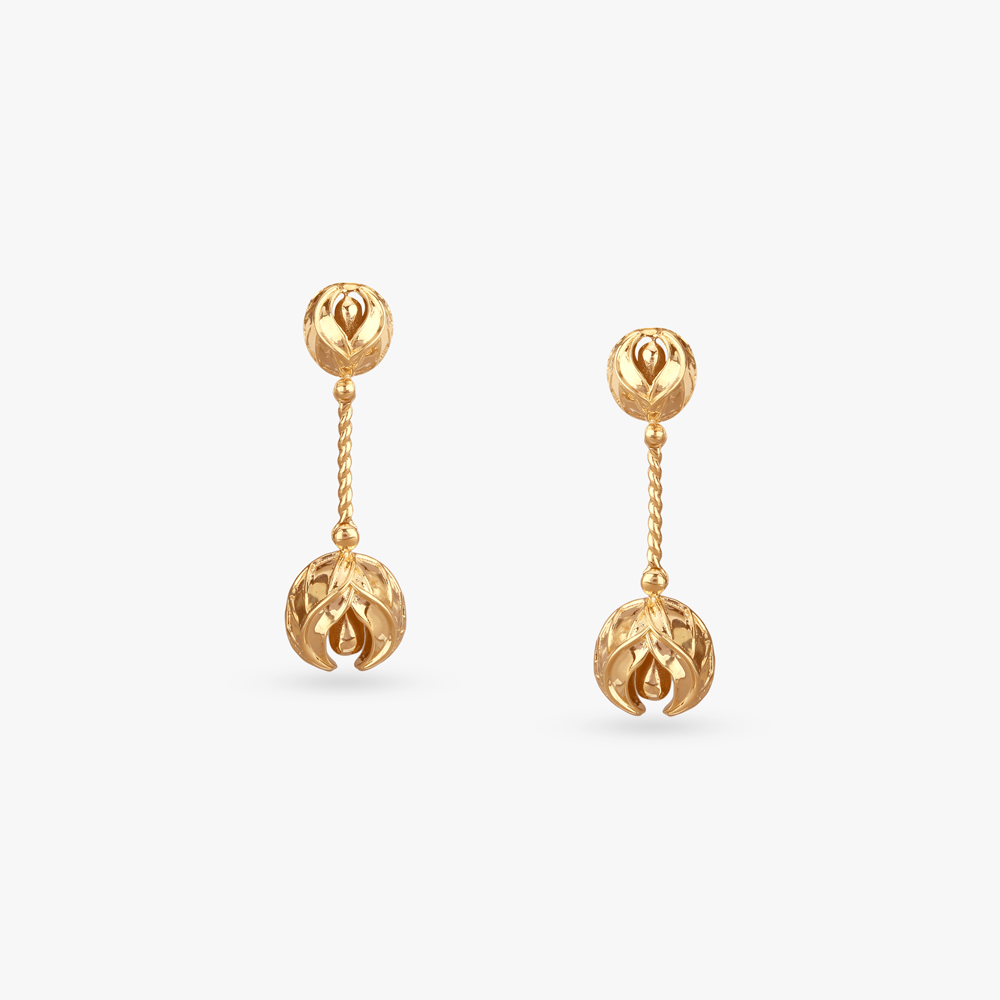 Floral Bud Gold Drop Earrings