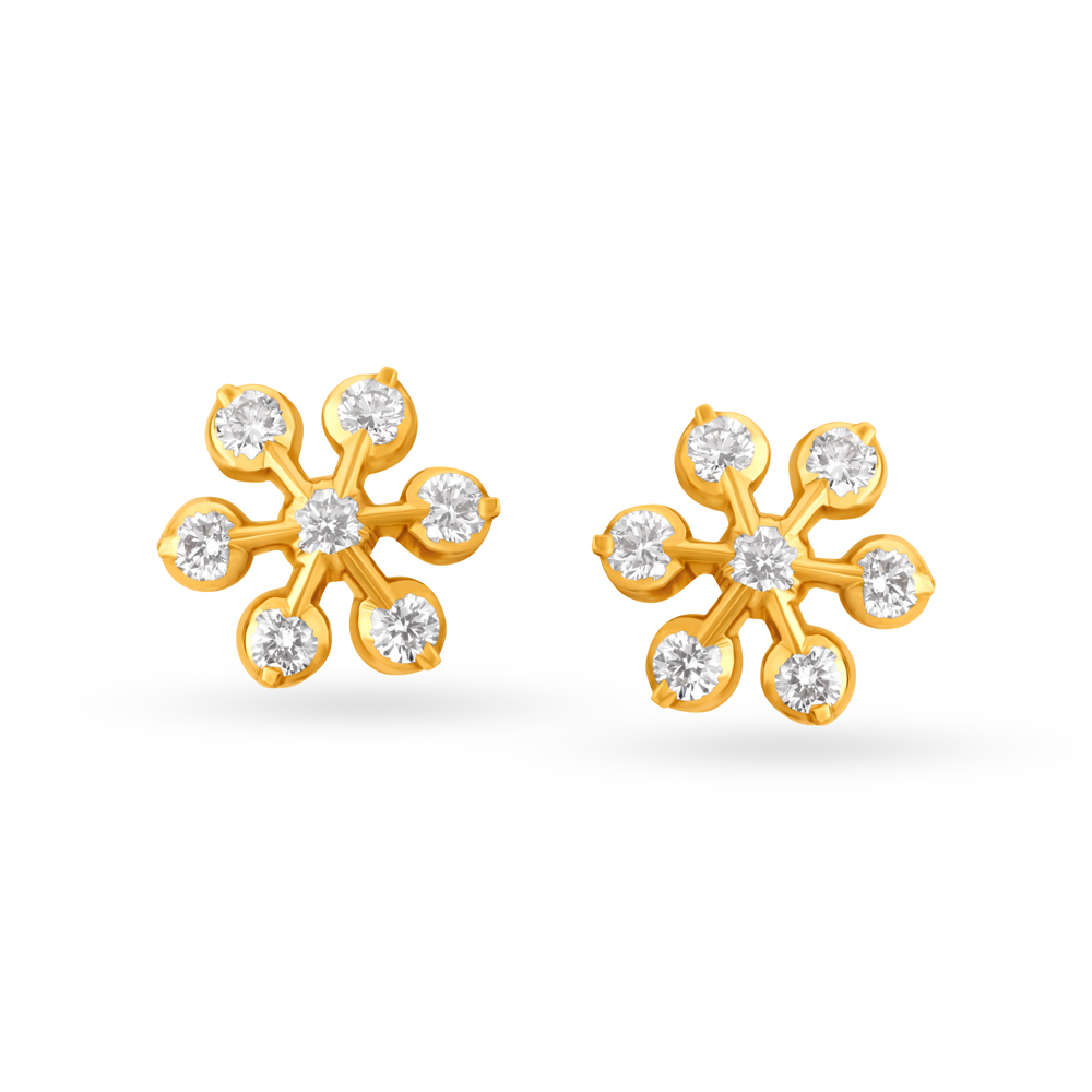 Classic 22 Karat Yellow Gold And Diamond Floral Studs