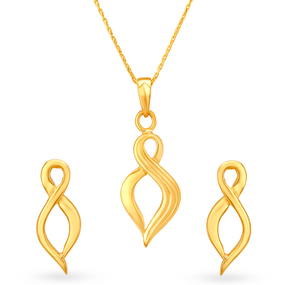 Sophisticated Yellow Gold Infinity Pendant and Earrings Set