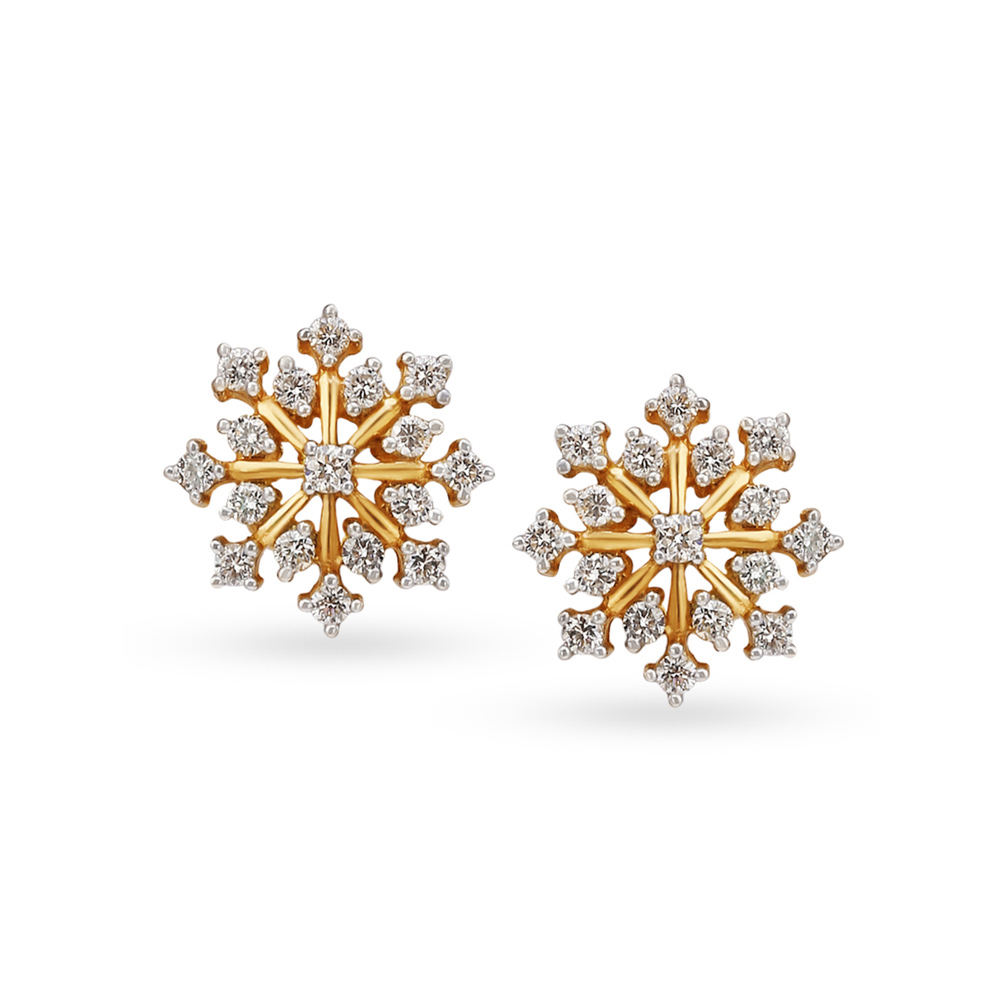 Snowflake Motif Diamond Stud Earrings