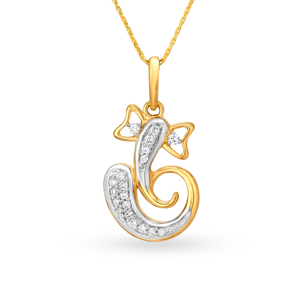 Shimmering Lord Ganesha Studded Gold Pendant