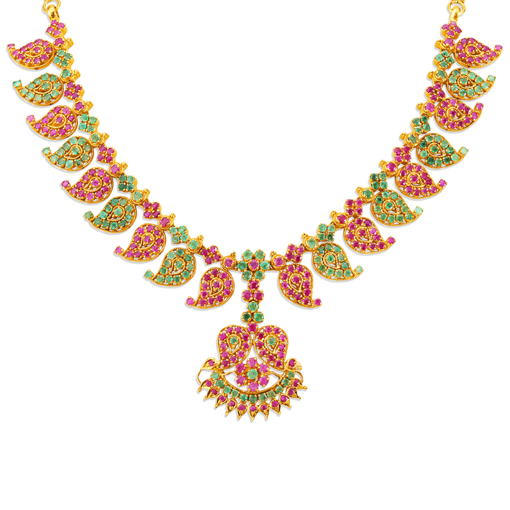 Opulent Ruby and Emerald Gold Necklace