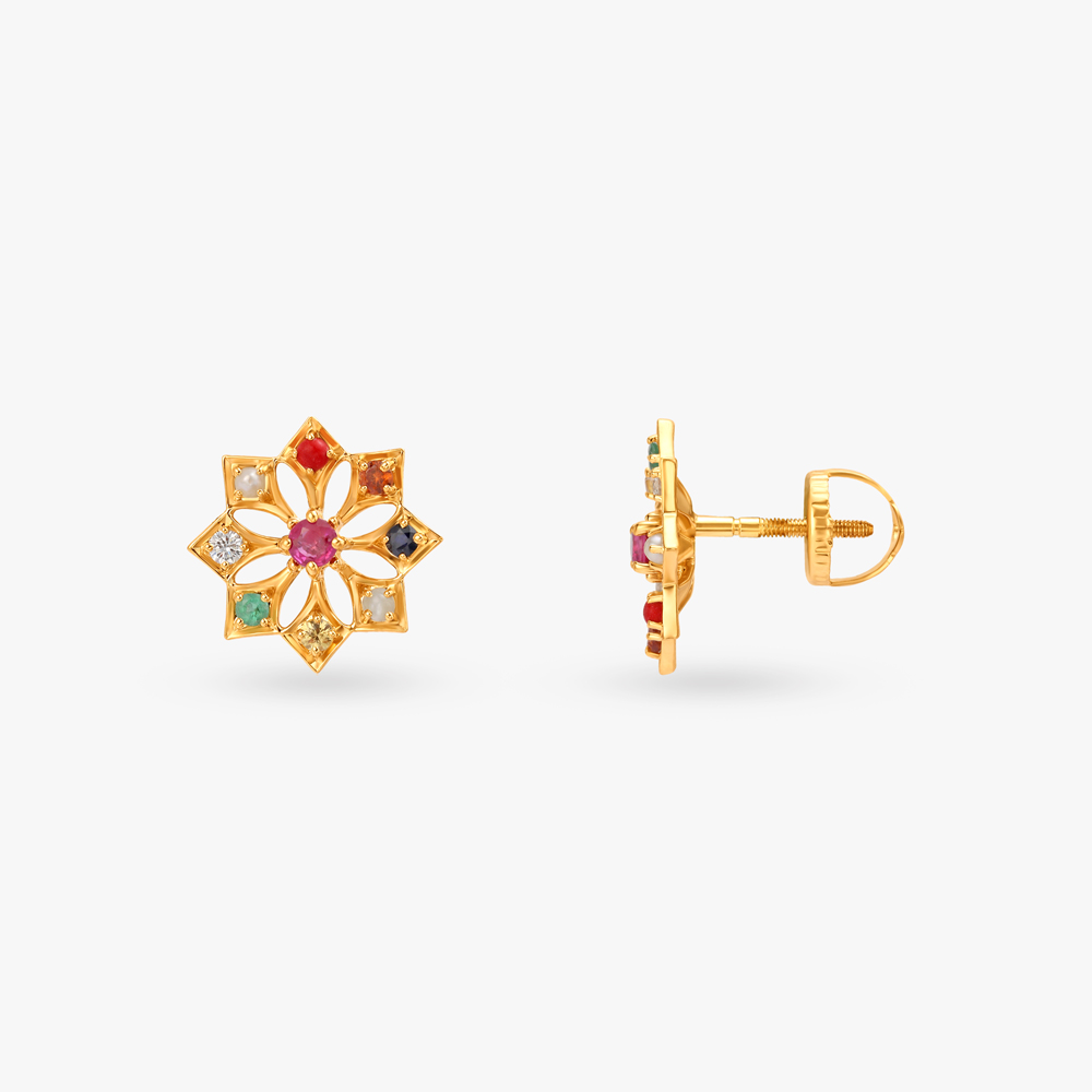 

Starburst Navaratna Diamond Stud Earrings