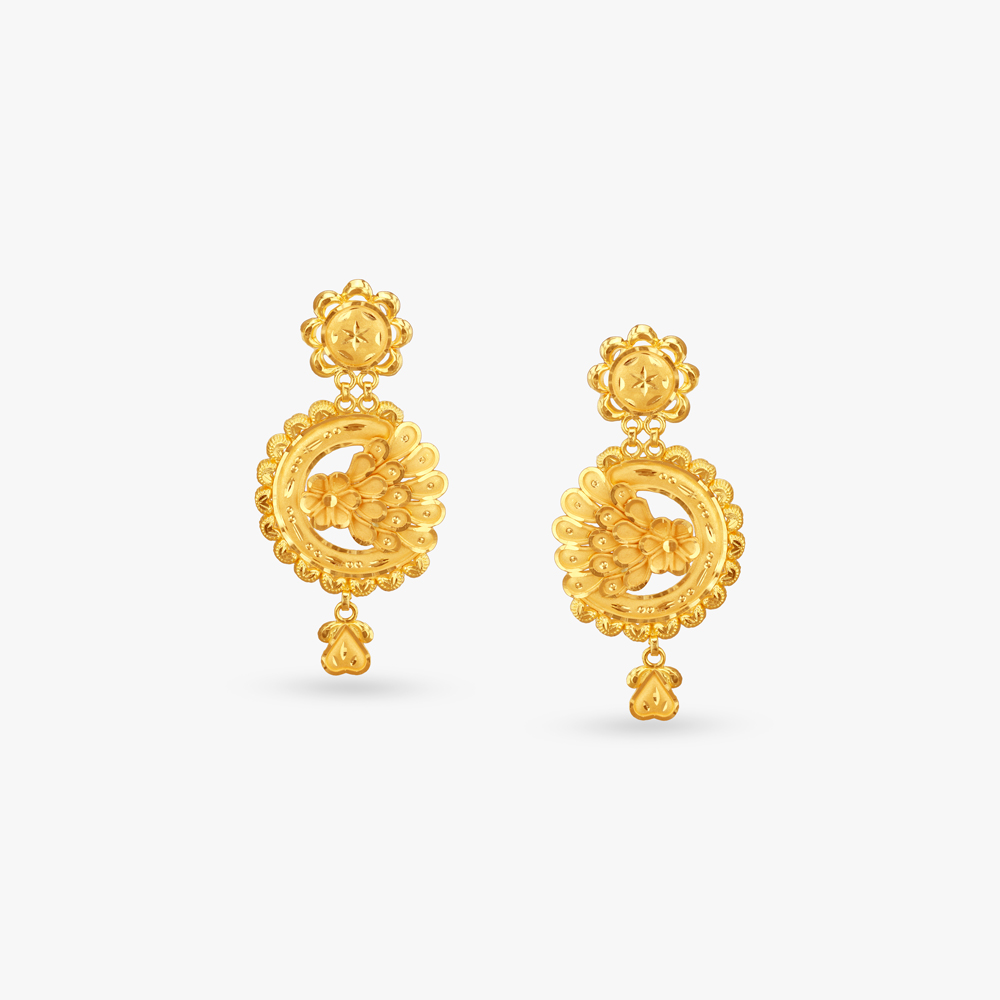 Crescent Floral Gold Drop Earrings
