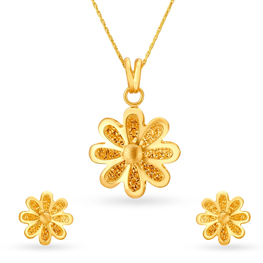 Shimmering Gold Pendant and Earrings Set