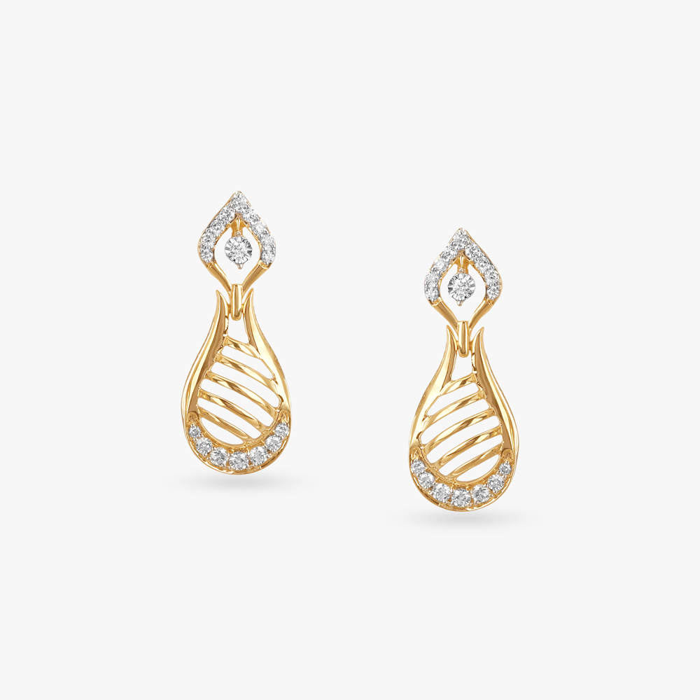 Ribbon Curve Diamond Drop Earrings