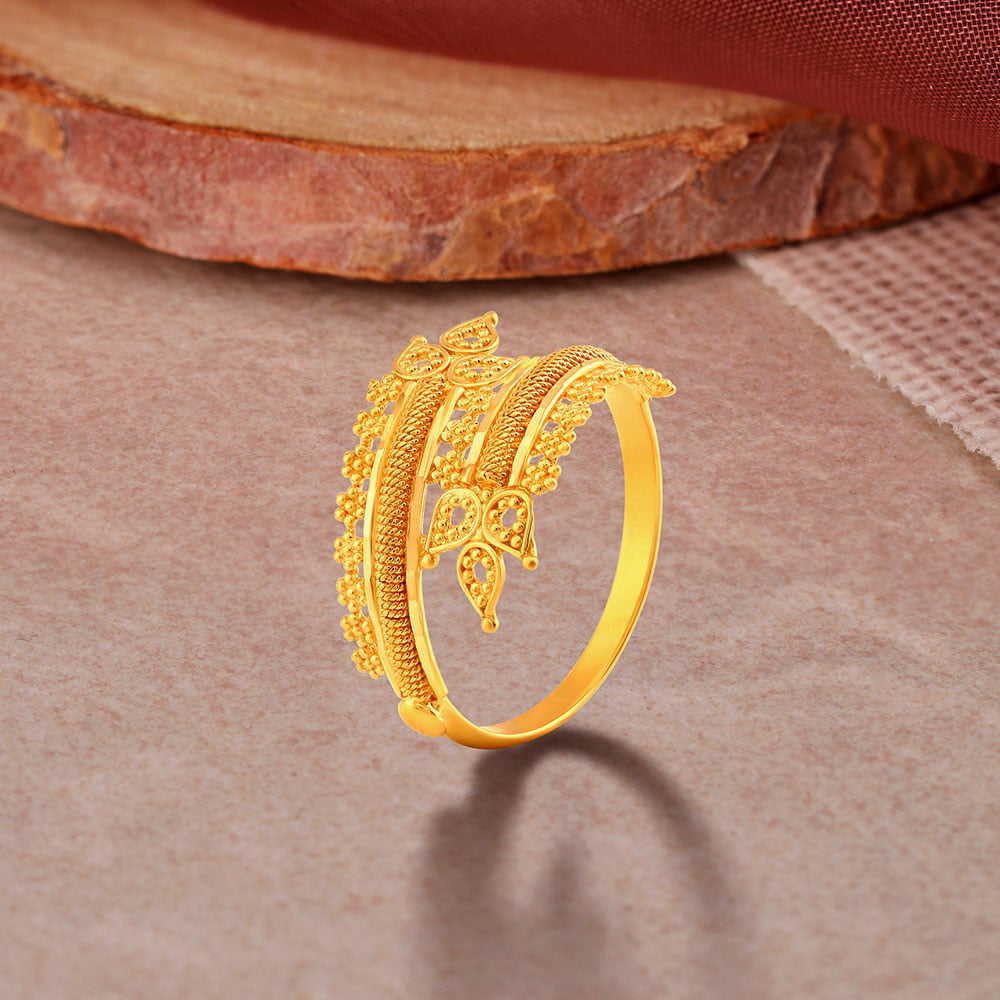 Traditional 22 Karat Yellow Gold Floral Finger Ring