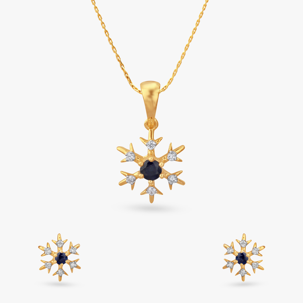 Magical Snowflakes Diamond Pendant and Earrings Set For Kids