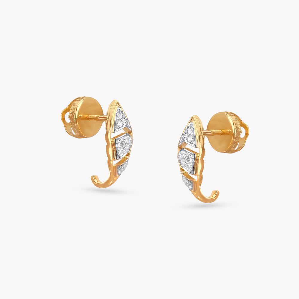 Contemporary Leaf Diamond Hoop Earrings