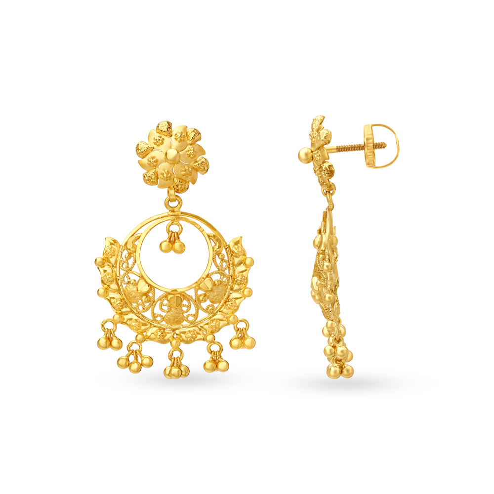 

Ethereal Yellow Gold Carved Floral Drop Earrings