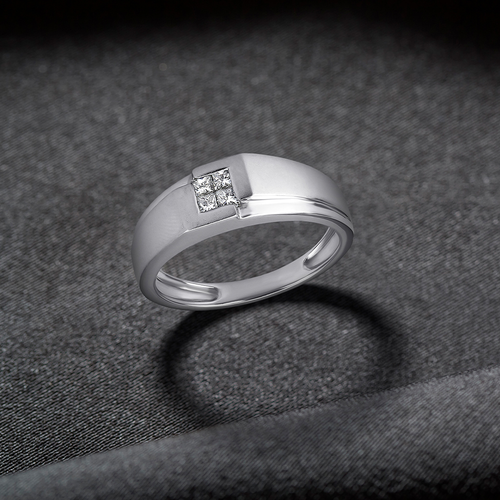 Edgy Geometric Platinum and Diamond Ring