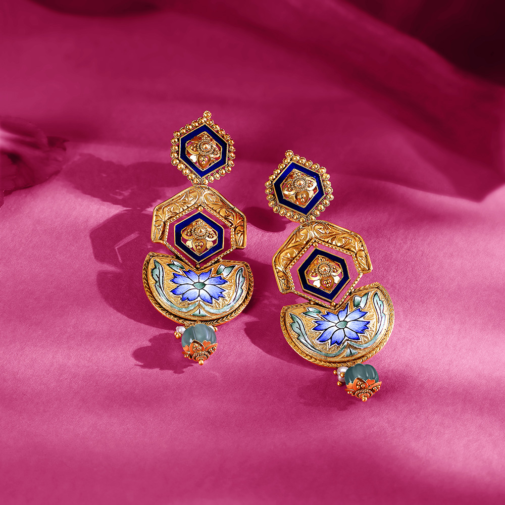 Regal Enamel Gold Drop Earrings