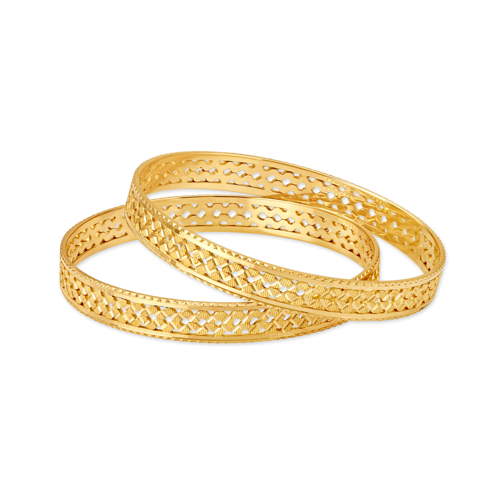 Beautiful Yellow Gold Triangular Trellis Bangles