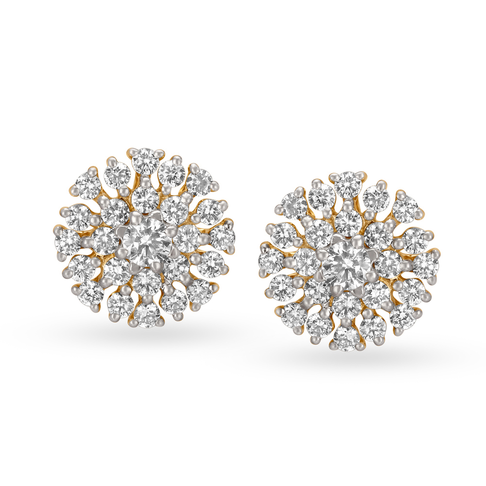 Lustrous Diamond Gold Floral Stud Earrings