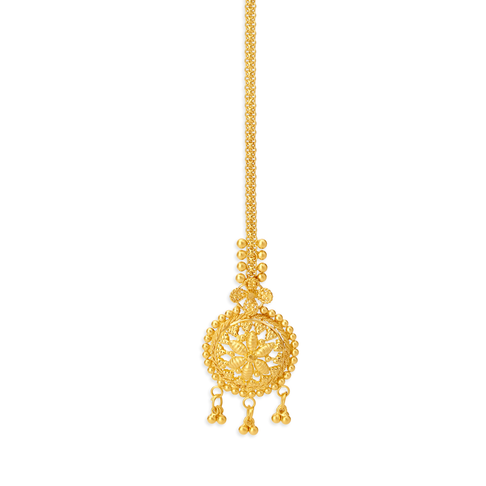 

Brilliant 22 Karat Yellow Gold Beaded Disc Maang Tikka