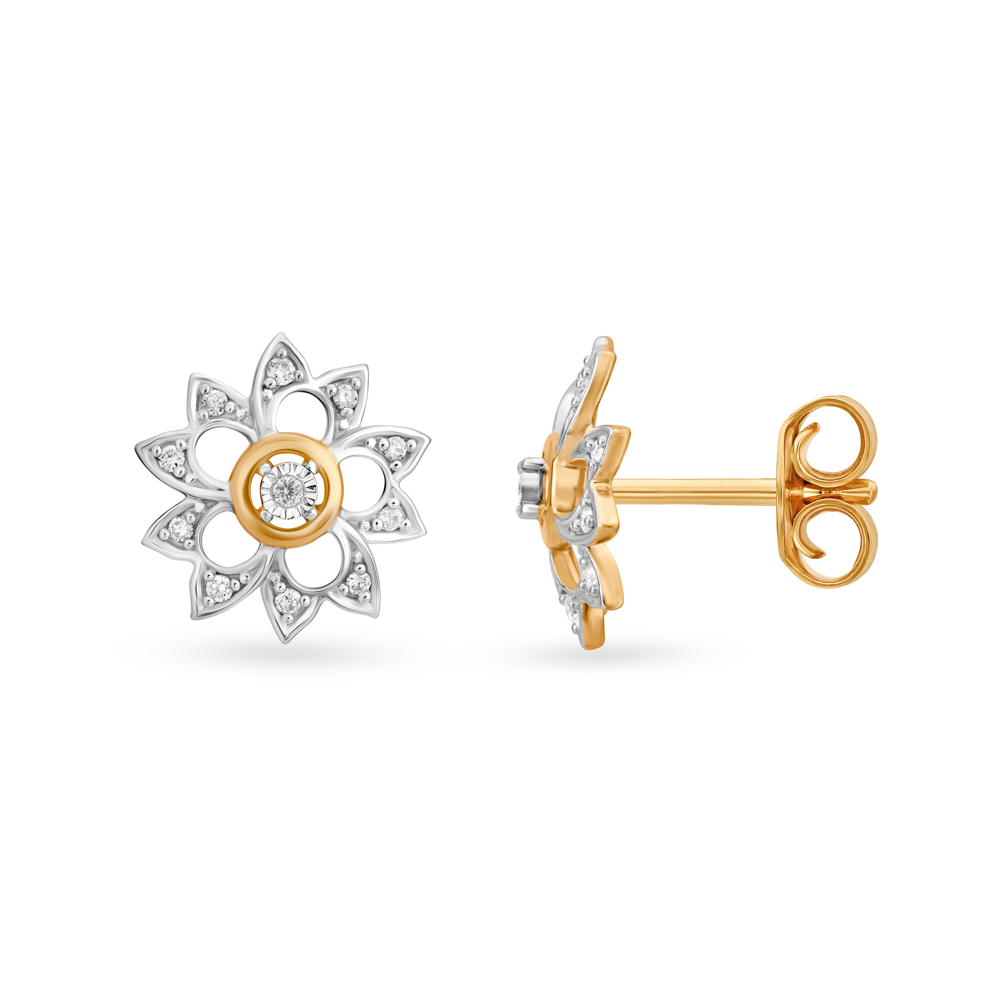 

Eclectic Floral Diamond Stud Earrings in White and Yellow Gold