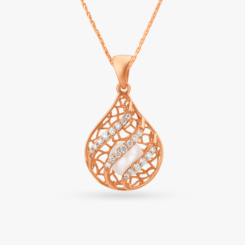 Leafy Pearl and Diamond Pendant