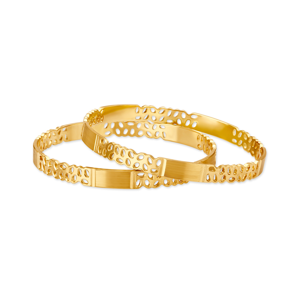 Artistic Yellow Gold Oval Lattice Bangles