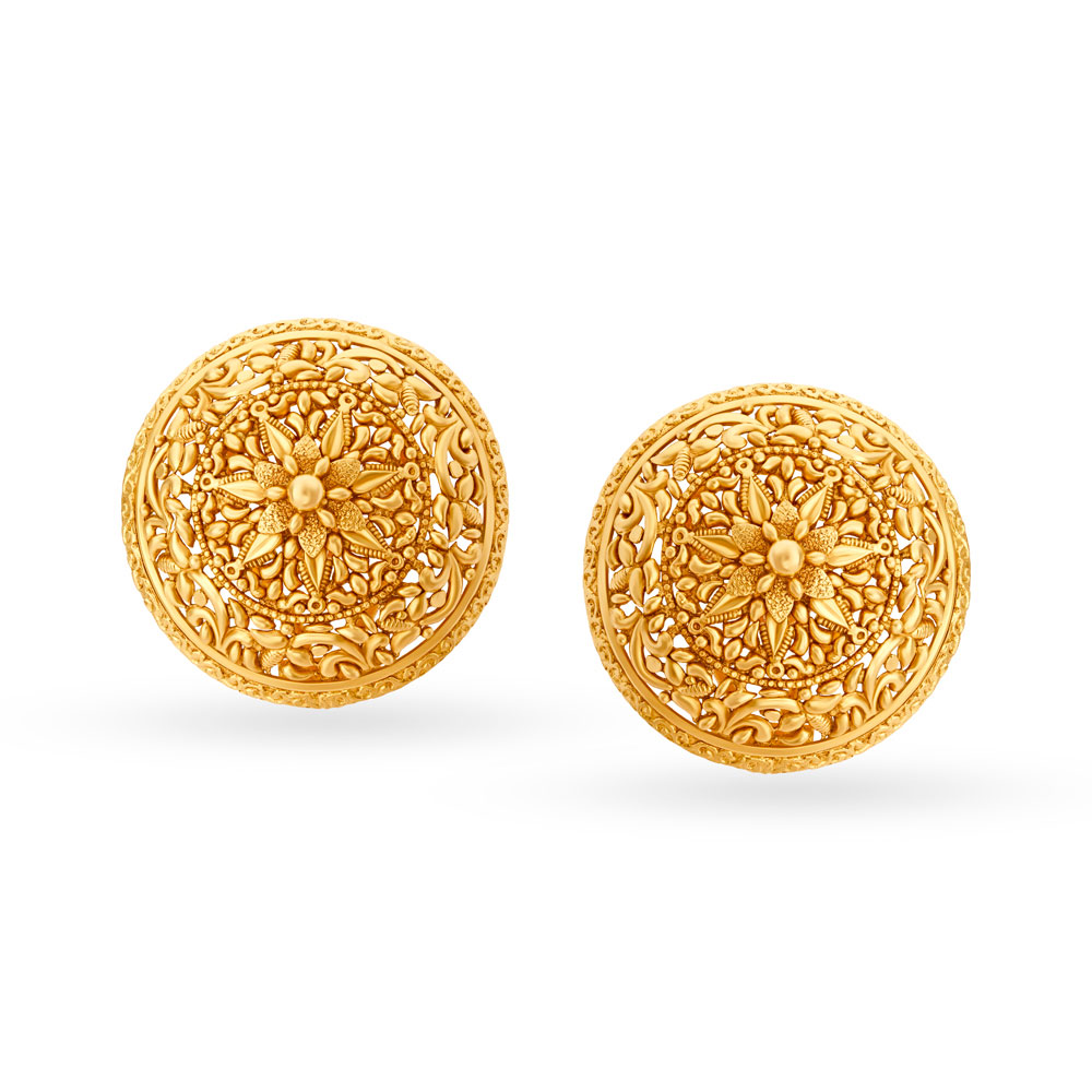 

Ornate Rawa Work Gold Stud Earrings