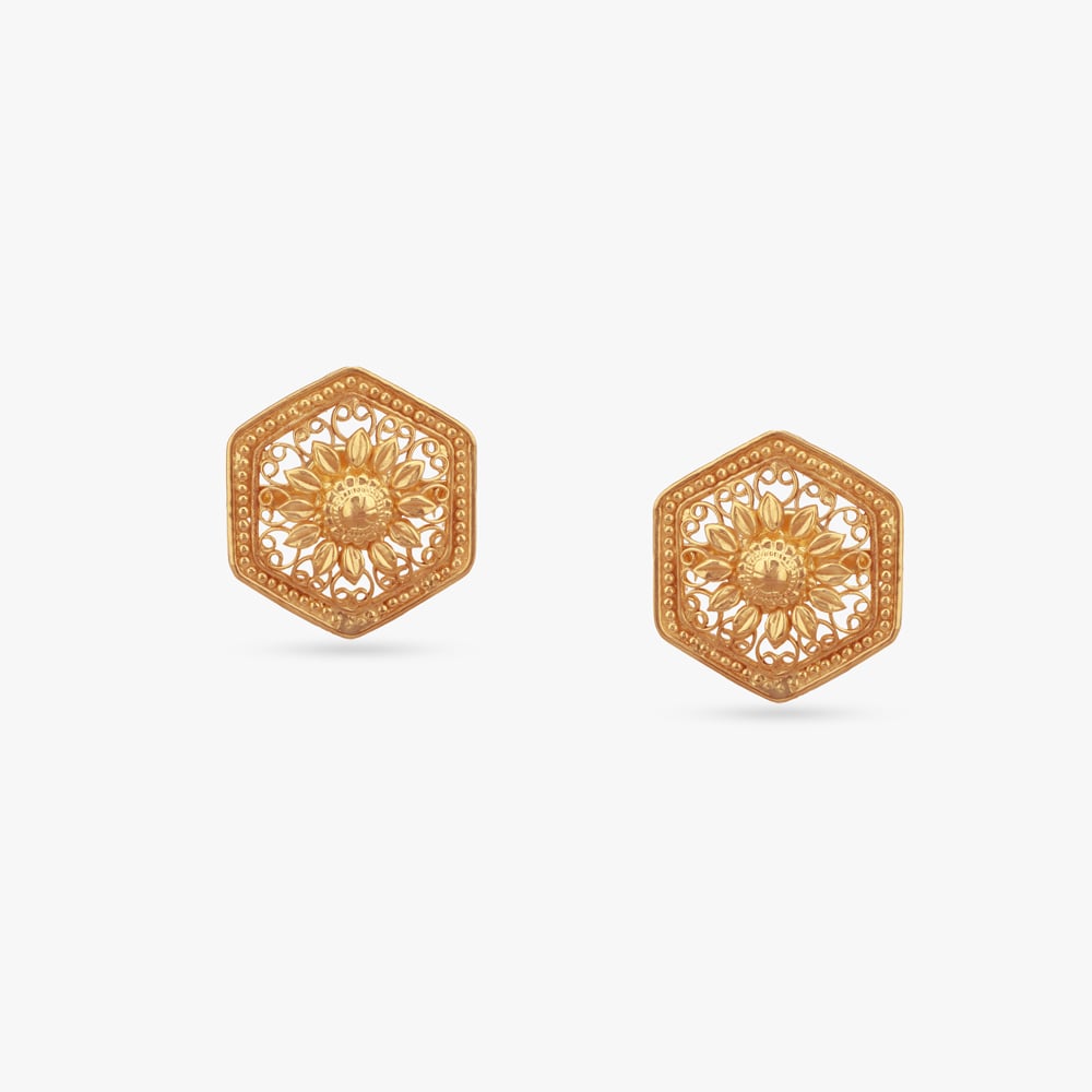 Hexa Bloom Gold Stud Earrings