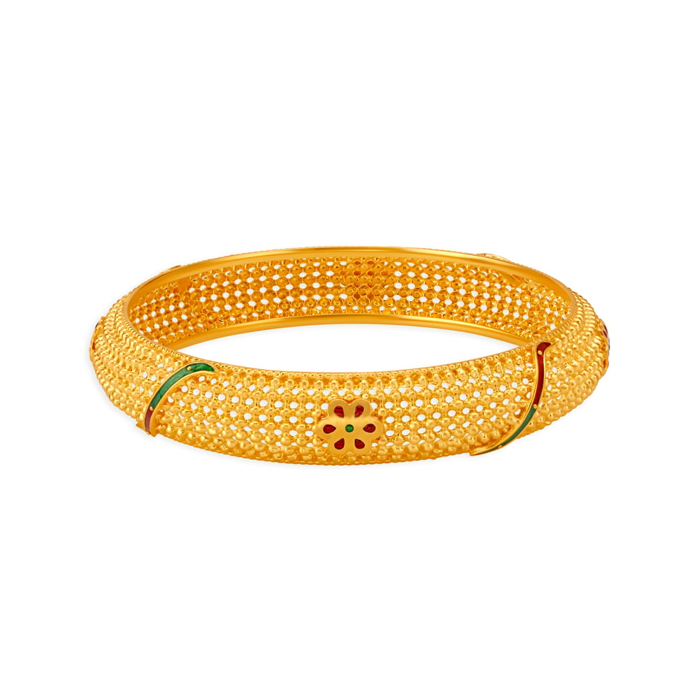 Ravishing Sheet Work Floral Motif Gold Bangle