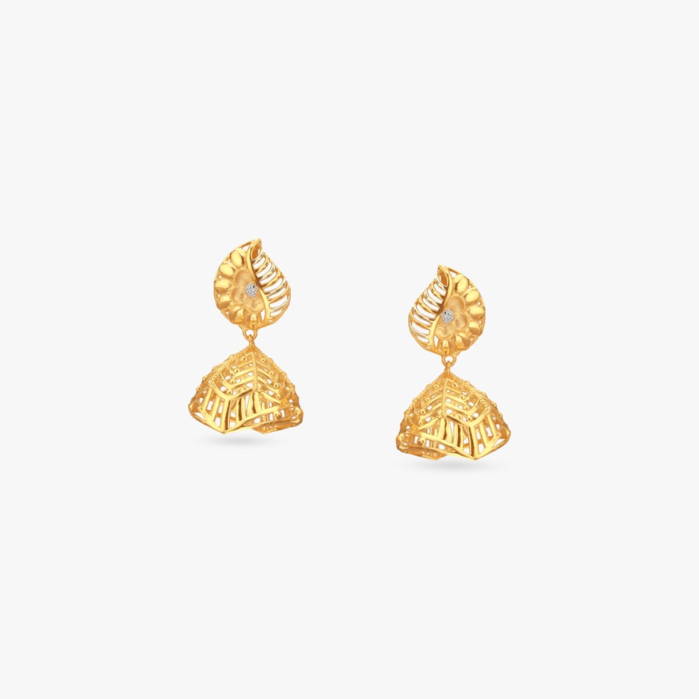 Leaf Charm Gold Jhumka Earrings