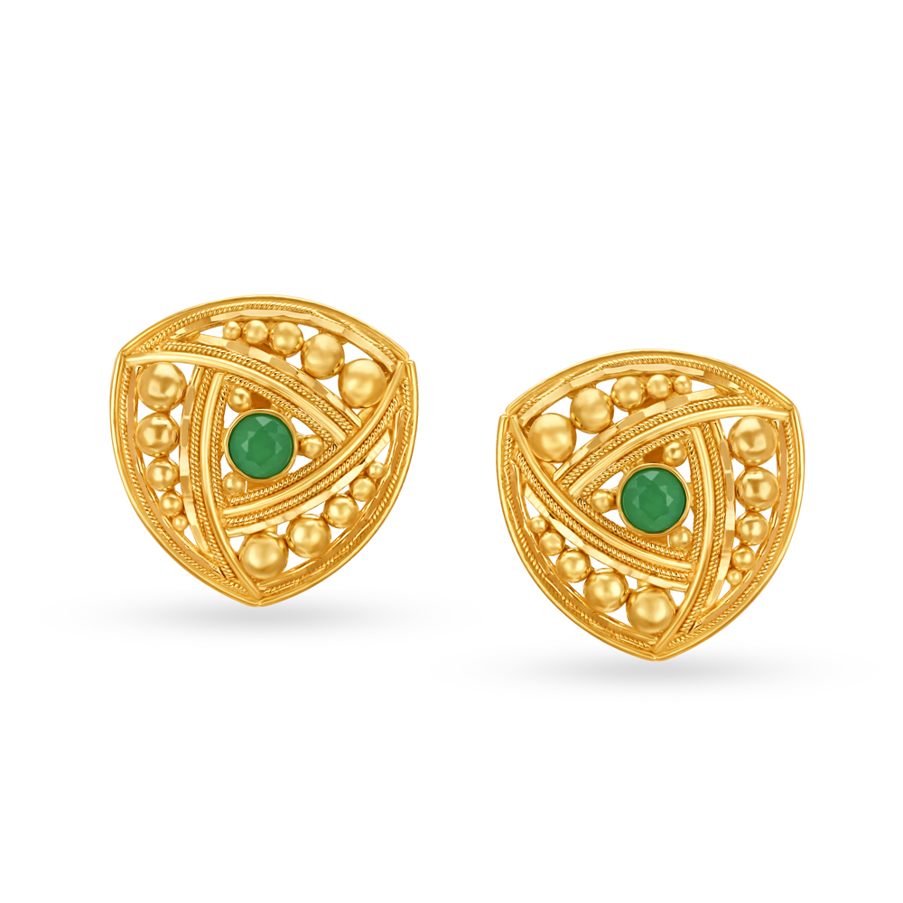 Unique Gold Stud Earrings with Coloured Centre