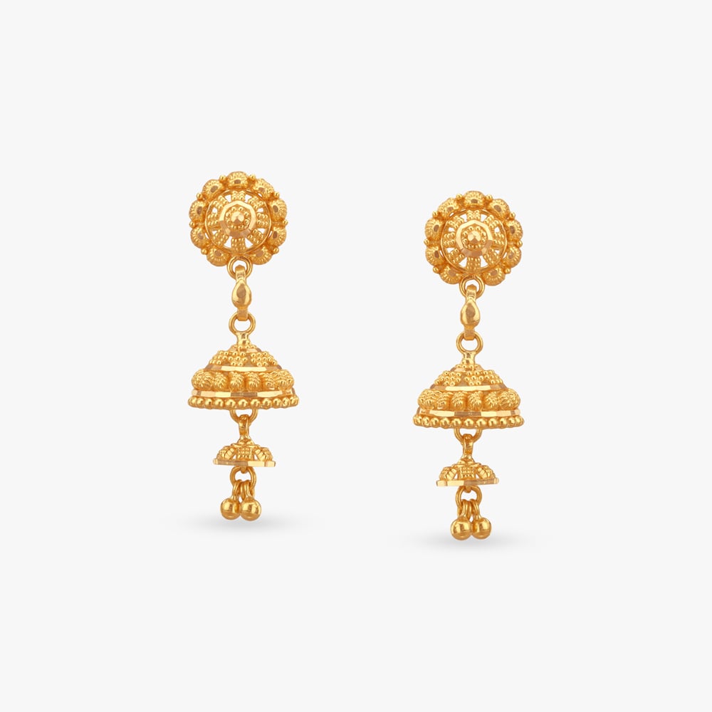 Layered Dome Gold Jhumka Earrings