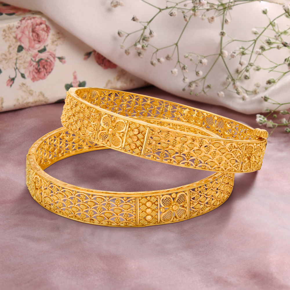 Ornate Blossom Gold Bangles