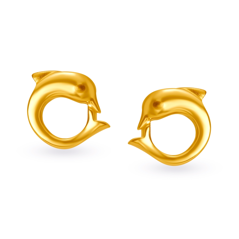 Glistening Dainty Dolphin Gold Stud Earrings For Kids