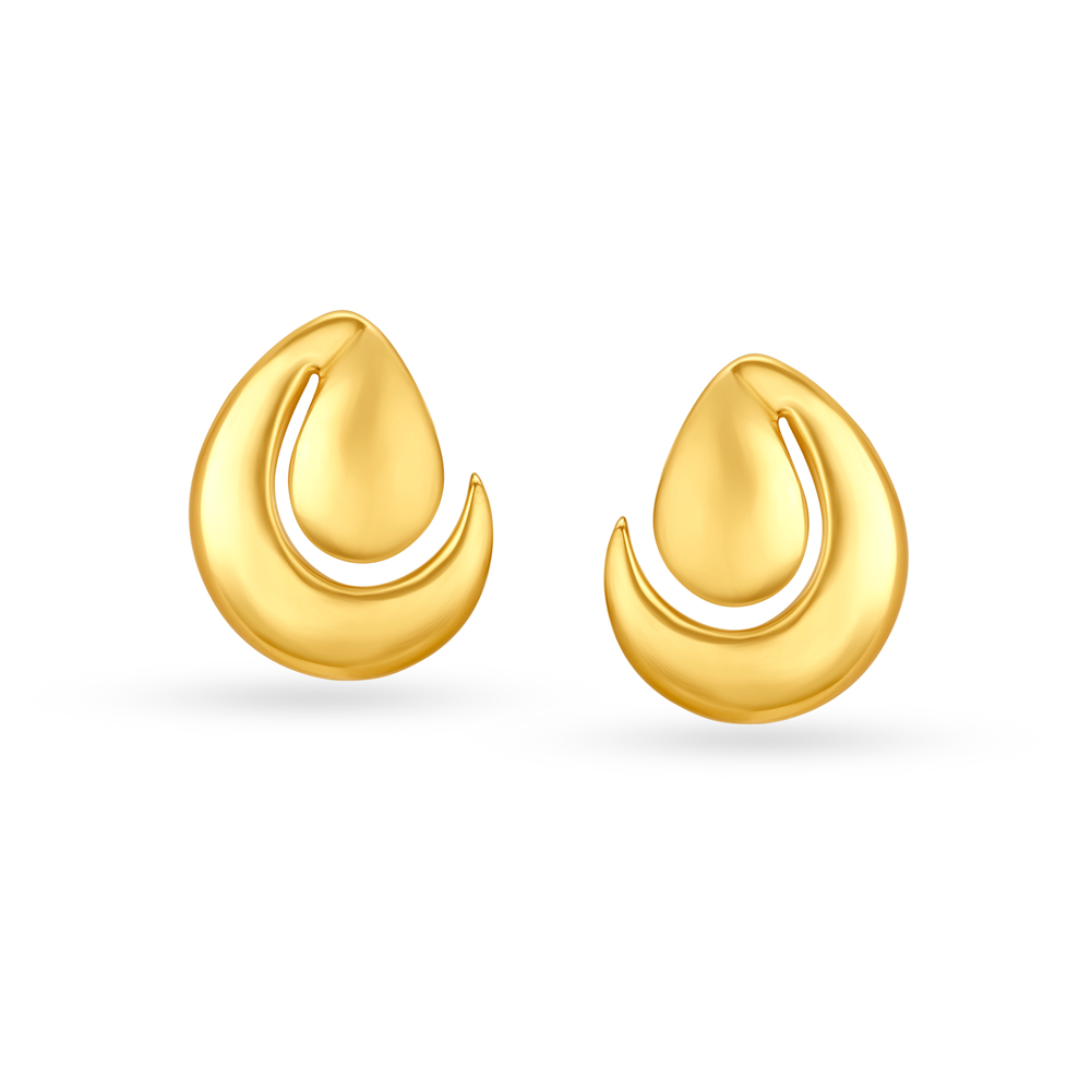 Fashionable 22 Karat Yellow Gold Artsy Curve Stud Earrings