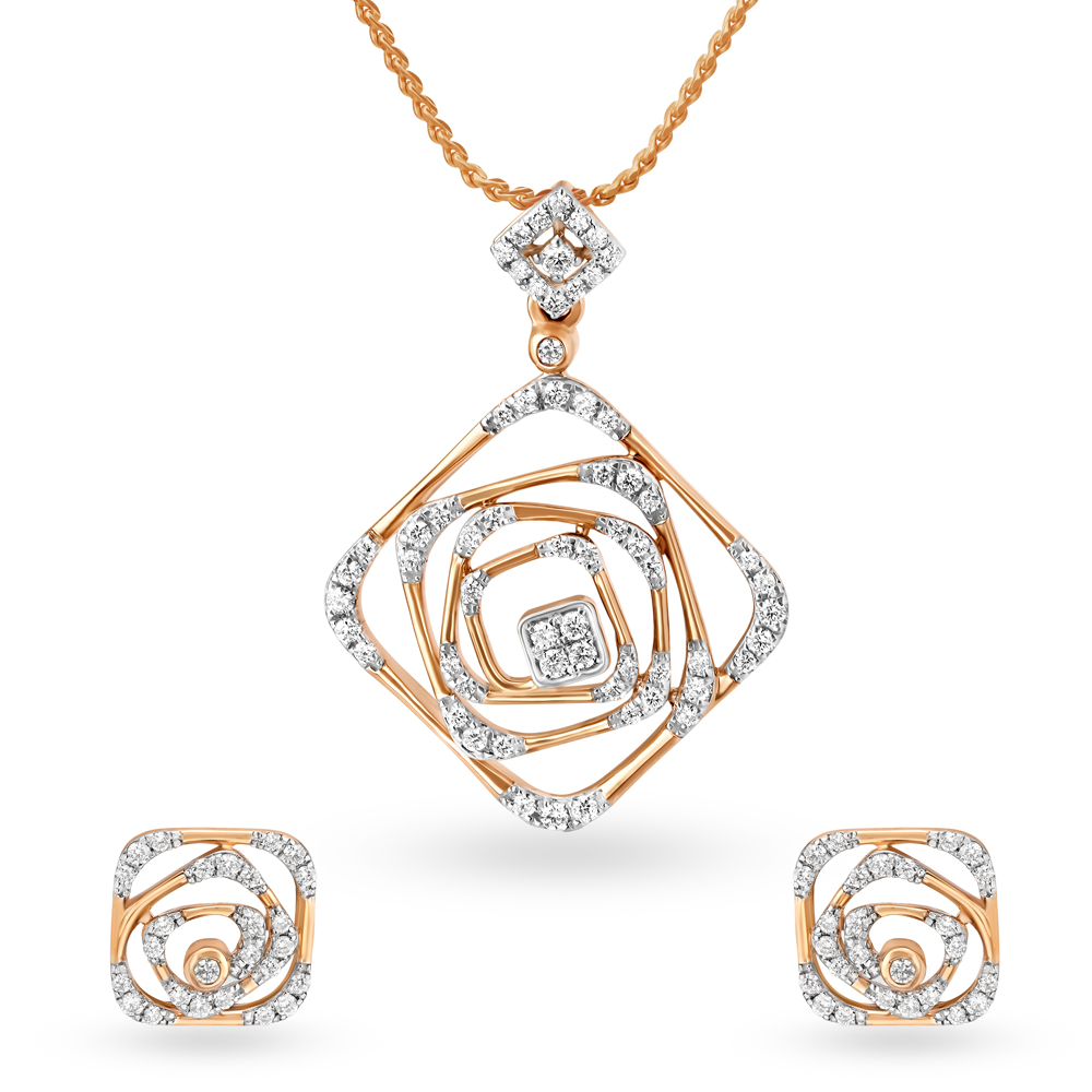 Hypnotic Rose Gold and Diamond Pendant and Earrings Set