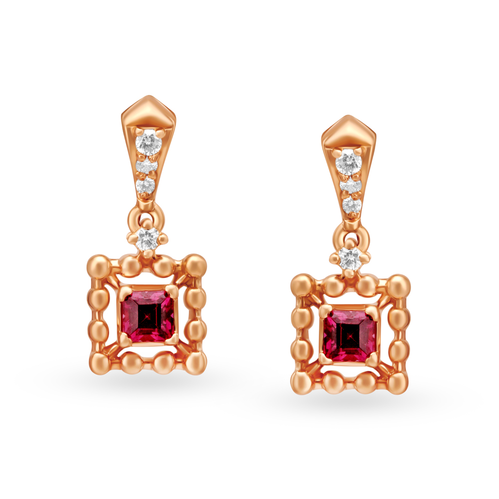 

Square Diamond and Rose Gold Drop Earrings