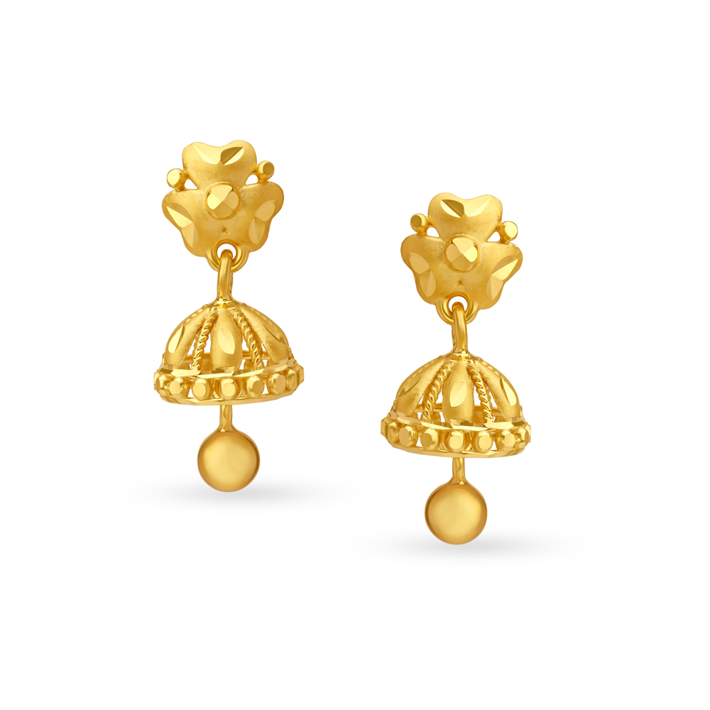 

Delightful Yellow Gold Clover Jhumkas